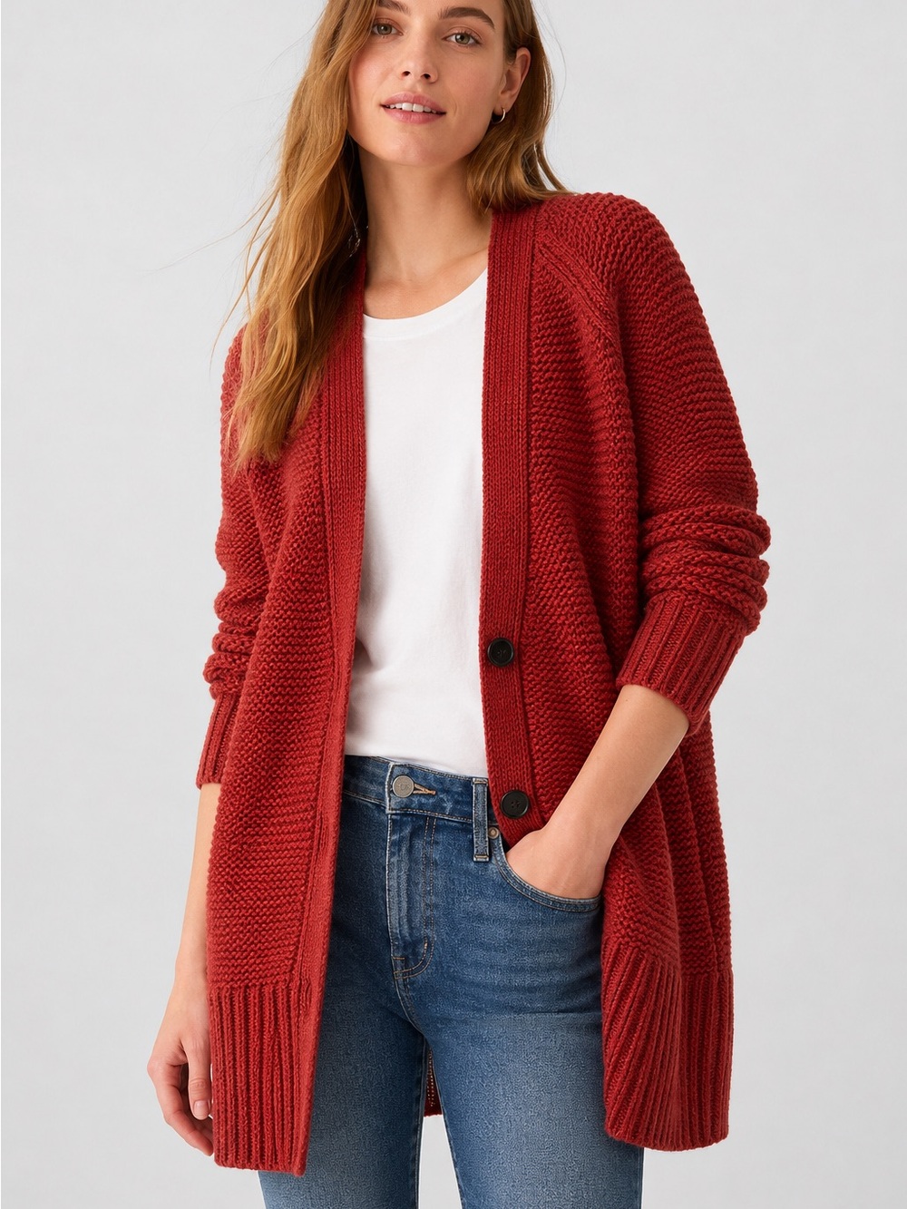 Gap Tierra Red Textured Knit Cardigan Sweater Size Small